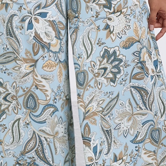 Boho Floral Blue Paisley Palazzo Wide Leg Pants - Picture 3 of 4